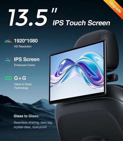 AINAVI 13.5 inch Car TV Headrest Monitor for Cars Back Seat Rear Entertainment System, Support Phone Wireless Mirror Link Touch Screen,with WiFi/Bluetooth/HDMI/USB/SD Card/Video Player (2G+32G(1*PC)) in Saudi Arabia