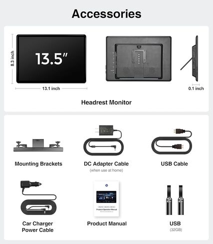 AINAVI 13.5 inch Car TV Headrest Monitor for Cars Back Seat Rear Entertainment System, Support Phone Wireless Mirror Link Touch Screen,with WiFi/Bluetooth/HDMI/USB/SD Card/Video Player (2G+32G(1*PC)) in Saudi Arabia