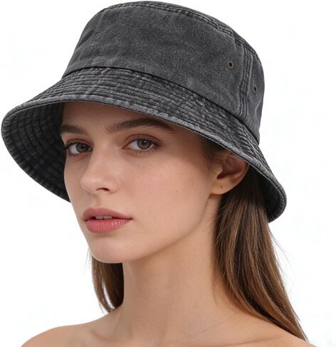 Unisex Washed Cotton Bucket Hat, Vintage Style Sun Hat for Outdoor Travel Beach Fishing, Packable & Breathable in Saudi Arabia