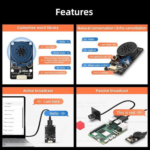 AI Voice Recognition Module, Offline Speech Voice Interaction Module with Speaker & Microphone, 5m Range, UART/I2C, Type-C Plug-and-Play for Arduino Raspberry Pi STM32 Jetson Nano in Saudi Arabia