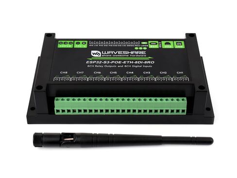8-Ch ESP32-S3 WiFi Relay Module Industrial Controller, Onboard 8-ch Relays, 8-ch Digital Inputs, Isolated RS485 and PoE ETH Port Interface, Supports RS485 and Bluetooth/WiFi Remote Control in Saudi Arabia