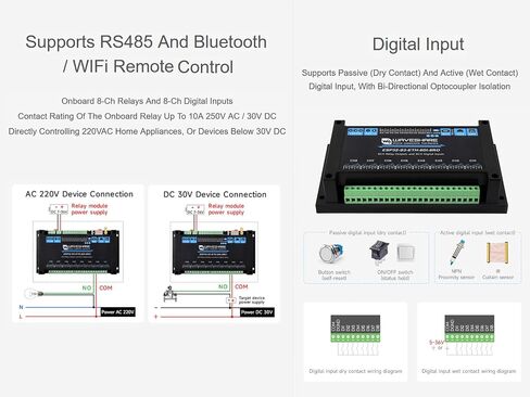8-Ch ESP32-S3 WiFi Relay Module Industrial Controller, Onboard 8-ch Relays, 8-ch Digital Inputs, Isolated RS485 and PoE ETH Port Interface, Supports RS485 and Bluetooth/WiFi Remote Control in Saudi Arabia