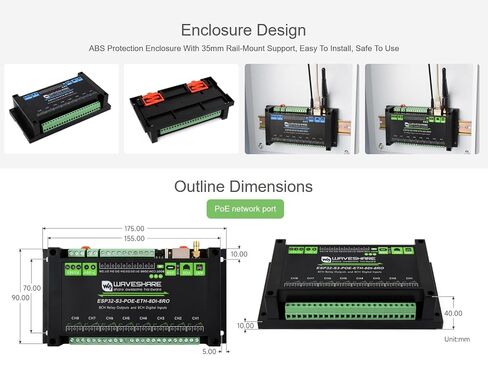8-Ch ESP32-S3 WiFi Relay Module Industrial Controller, Onboard 8-ch Relays, 8-ch Digital Inputs, Isolated RS485 and PoE ETH Port Interface, Supports RS485 and Bluetooth/WiFi Remote Control in Saudi Arabia