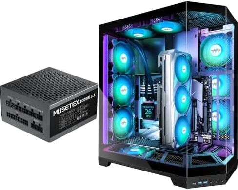 MUSETEX GR3 PC CASE ATX 5 PWM ARGB Fans Pre-Installed Bundled 1000W PC Power Supply in Saudi Arabia