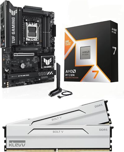 Micro Center CPU Motherboard Memory Combo: AMD Ryzen 7 9800X3D CPU Processor + ASUS TUF Gaming B850-PLUS Motherboard + KLEVV Bolt V DDR5 32GB (2x16GB) 6400MHz CL30 Ram Memory White in Saudi Arabia