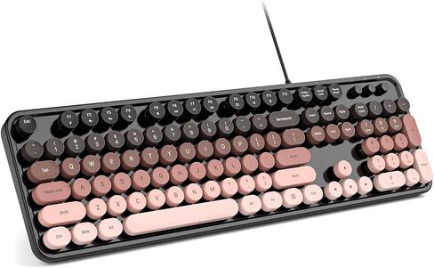 لوحة مفاتيح الآلة الكاتبة السلكية MOFII، توصيل USB كامل الحجم وتشغيل لوحة المفاتيح ذات غطاء مفاتيح دائري قديم مع حوامل قابلة للطي لمكتب الكمبيوتر المحمول، أسود أزرق متدرج in Kuwait
