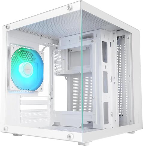 Mars Gaming MC-Cube, MicroATX PC Case, Ultra-Compact Cube Format, Panoramic Tempered Glass, 120mm ARGB Rear Fan, Support for Liquid Cooling up to 120mm, Mini Tower with USB-C, White in Saudi Arabia