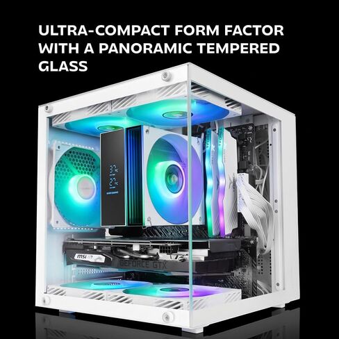 Mars Gaming MC-Cube, MicroATX PC Case, Ultra-Compact Cube Format, Panoramic Tempered Glass, 120mm ARGB Rear Fan, Support for Liquid Cooling up to 120mm, Mini Tower with USB-C, White in Saudi Arabia