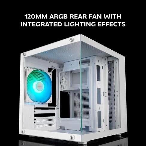 Mars Gaming MC-Cube, MicroATX PC Case, Ultra-Compact Cube Format, Panoramic Tempered Glass, 120mm ARGB Rear Fan, Support for Liquid Cooling up to 120mm, Mini Tower with USB-C, White in Saudi Arabia