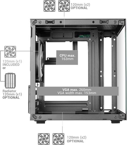 Mars Gaming MC-Cube, MicroATX PC Case, Ultra-Compact Cube Format, Panoramic Tempered Glass, 120mm ARGB Rear Fan, Support for Liquid Cooling up to 120mm, Mini Tower with USB-C, White in Saudi Arabia