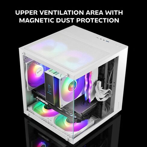 Mars Gaming MC-Cube, MicroATX PC Case, Ultra-Compact Cube Format, Panoramic Tempered Glass, 120mm ARGB Rear Fan, Support for Liquid Cooling up to 120mm, Mini Tower with USB-C, White in Saudi Arabia