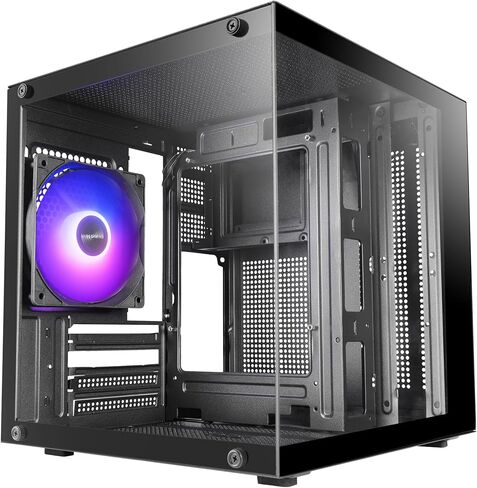 Mars Gaming MC-Cube, MicroATX PC Case, Ultra-Compact Cube Format, Panoramic Tempered Glass, 120mm ARGB Rear Fan, Support for Liquid Cooling up to 120mm, Mini Tower with USB-C, Black in Saudi Arabia
