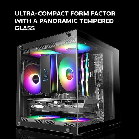 Mars Gaming MC-Cube, MicroATX PC Case, Ultra-Compact Cube Format, Panoramic Tempered Glass, 120mm ARGB Rear Fan, Support for Liquid Cooling up to 120mm, Mini Tower with USB-C, Black in Saudi Arabia