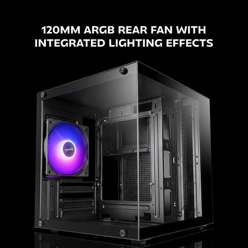 Mars Gaming MC-Cube, MicroATX PC Case, Ultra-Compact Cube Format, Panoramic Tempered Glass, 120mm ARGB Rear Fan, Support for Liquid Cooling up to 120mm, Mini Tower with USB-C, Black in Saudi Arabia