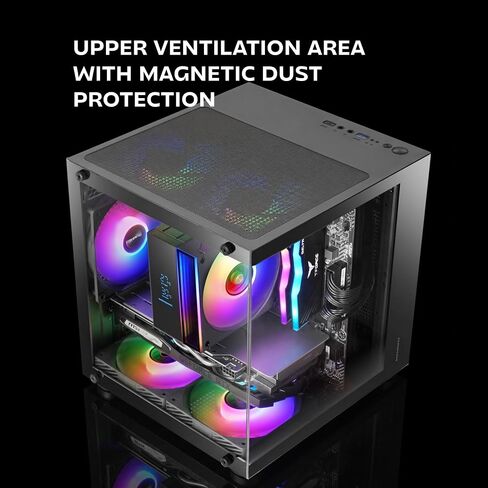 Mars Gaming MC-Cube, MicroATX PC Case, Ultra-Compact Cube Format, Panoramic Tempered Glass, 120mm ARGB Rear Fan, Support for Liquid Cooling up to 120mm, Mini Tower with USB-C, Black in Saudi Arabia