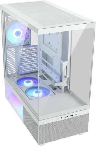 COUGAR CFV220 RGB Mid Tower PC Case, Panoramic Triple Tempered Glass, Central Flow Vent Airflow, 3X Pre-Installed ARGB PWM Fans, Supports 420mm GPU & Reverse Connector MB, Type-C (White) in Saudi Arabia