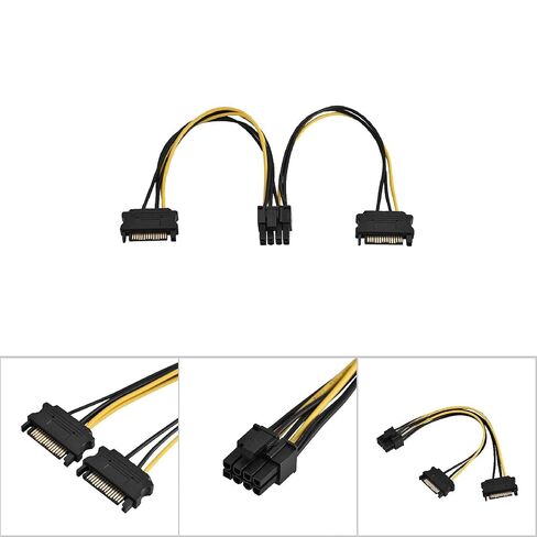 15 Pin Single SATA Male to 8 Pin (6+2 Pin) Female PCI E Power Adapter Cable, 0.2m GPU Video Card Power Converter Cord for Desktop PC (双SATA0.4米) in Saudi Arabia