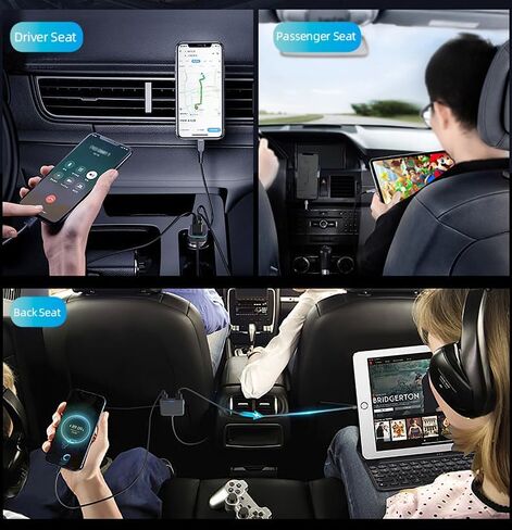 5FT Cable 115W 6-Port Multiport Car Charger, Cigarette Lighter USB Splitter in Saudi Arabia