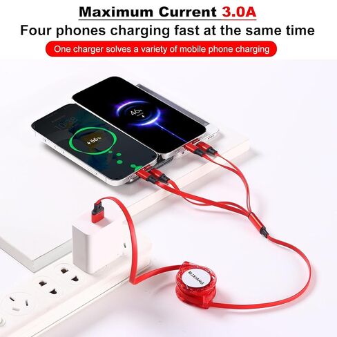 MJXIANG Retractable Multi Charging Cable 4 in 1, 3.3Ft 3A Fast Charger Cord in Saudi Arabia
