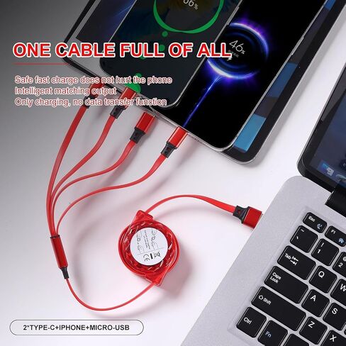 MJXIANG Retractable Multi Charging Cable 4 in 1, 3.3Ft 3A Fast Charger Cord in Saudi Arabia