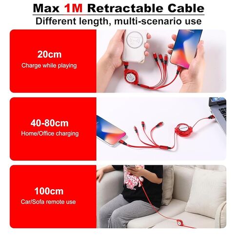 MJXIANG Retractable Multi Charging Cable 4 in 1, 3.3Ft 3A Fast Charger Cord in Saudi Arabia