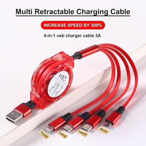 MJXIANG Retractable Multi Charging Cable 4 in 1, 3.3Ft 3A Fast Charger Cord in Saudi Arabia