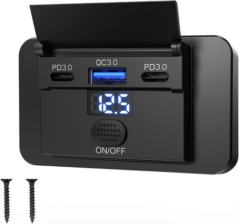 12V USB Outlet 72W PD 36W QC 18W Surface Mount Switch Voltmeter RV Marine in Saudi Arabia