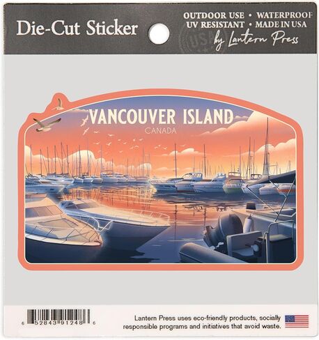 Lantern Press Large Sticker Vancouver Island, Canada, Lithograph, Home Sweet Harbor, Boats in Marina in Saudi Arabia
