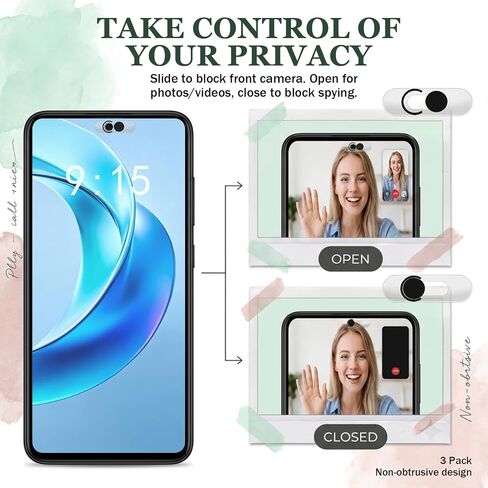 3 Pcs Front Camera Cover for Phone Ipad, Webcam Blocker for Cell Front Camera Covers, Privacy Slider Protects Your Phone Security Black in Saudi Arabia