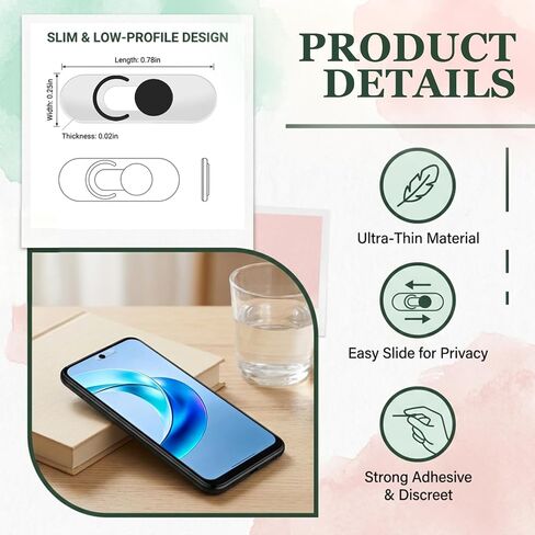 3 Pcs Front Camera Cover for Phone Ipad, Webcam Blocker for Cell Front Camera Covers, Privacy Slider Protects Your Phone Security Black in Saudi Arabia