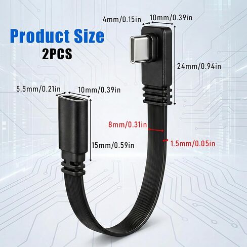 USB C 90 Degree Adapter 4Inch/10CM USB C Right Angle Adapter, 66W Fast Charging USBC 90 Degree Adapters 20Gbps Data Transfer, Support for All Mobile Phones (2 Pack) in Saudi Arabia