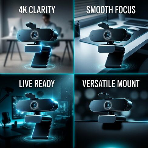 4K Webcam for PC, 8MP Ultra High Definition 30 FPS Autofocus Webcam with Noise Reduction Microphone, Distortion Free USB Camera for Live Streaming, Video Conferencing, Remote Meetings in Saudi Arabia