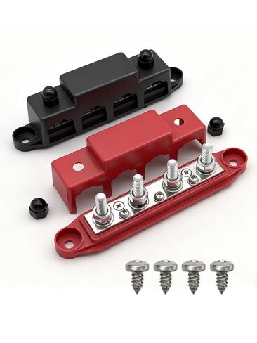 Bus Bar 12V 150A Power Distribution Block 4 x 5/16"(M8) Studs Marine Bus Bar Battery Bus Bar with Cover for Marine Car RV Solar Wiring (Pair, Red & Black) in Saudi Arabia