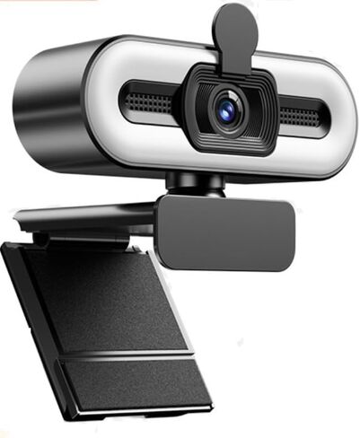 4K Webcam for PC with Ring Light, Computer Web Camera for Desktop Fast Auto Focus, Privacy Cover, USB Web Camera, Dual Stereo Microphone, Streaming Web Cam for PC Mac, Zoom Teams Twitch, Black in Saudi Arabia