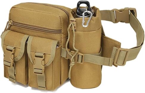 Outdoor Tactical Fanny Pack with Removable Water Bottle Holder, Waterproof Military Multi-pocket Wait Bag, Waist Pack Hip Belt Bag for Hiking, Running, Camping, Fishing, Hunting (Khaki) in Saudi Arabia