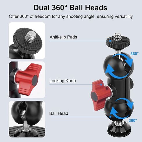 Dual Suction Cup Car Mount with Phone Holder,360°Adjustable for Action Cameras & Smartphones,Windshield,Dashboard,Boat Mount for GoPro Hero 13/12/11/10,DJI OSMO Action,Insta360 X4/X3,and More in Saudi Arabia