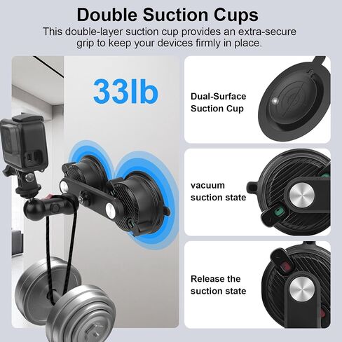 Dual Suction Cup Car Mount with Phone Holder,360°Adjustable for Action Cameras & Smartphones,Windshield,Dashboard,Boat Mount for GoPro Hero 13/12/11/10,DJI OSMO Action,Insta360 X4/X3,and More in Saudi Arabia