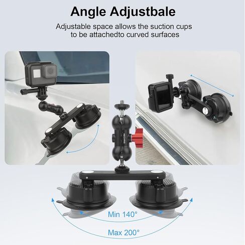 Dual Suction Cup Car Mount with Phone Holder,360°Adjustable for Action Cameras & Smartphones,Windshield,Dashboard,Boat Mount for GoPro Hero 13/12/11/10,DJI OSMO Action,Insta360 X4/X3,and More in Saudi Arabia