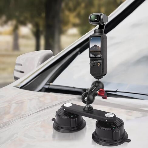 Dual Suction Cup Car Mount with Phone Holder,360°Adjustable for Action Cameras & Smartphones,Windshield,Dashboard,Boat Mount for GoPro Hero 13/12/11/10,DJI OSMO Action,Insta360 X4/X3,and More in Saudi Arabia