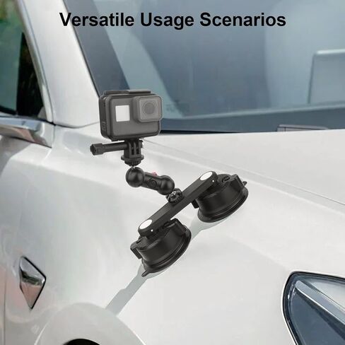 Dual Suction Cup Car Mount with Phone Holder,360°Adjustable for Action Cameras & Smartphones,Windshield,Dashboard,Boat Mount for GoPro Hero 13/12/11/10,DJI OSMO Action,Insta360 X4/X3,and More in Saudi Arabia