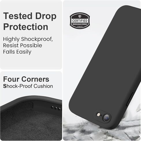 Vooii for iPhone SE Case 2022/3rd/2020,iPhone 8/7 Case, Upgraded Liquid Silicone with [Flat Edges] [Camera Protection] [Soft Anti-Scratch Microfiber Lining] Phone Case for iPhone SE - Black in Saudi Arabia