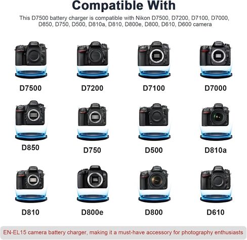 EN-EL15 Battery Charger for Nikon D7500, D7200, D7100, D7000, D850, D750, D500, D810a, D810, D800e, D800, D610, D600 & More Camera with USB C Cable in Saudi Arabia