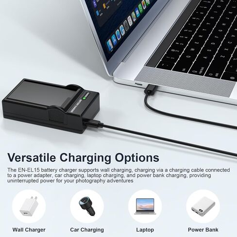 EN-EL15 Battery Charger for Nikon D7500, D7200, D7100, D7000, D850, D750, D500, D810a, D810, D800e, D800, D610, D600 & More Camera with USB C Cable in Saudi Arabia