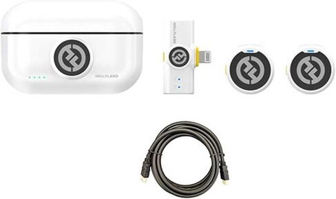 نظام ميكروفون لاسلكي Hollyland Lark M2 Lightning 2.4 جيجا هرتز أبيض مع كابل موستانج AV HS-101 HDMI in Kuwait