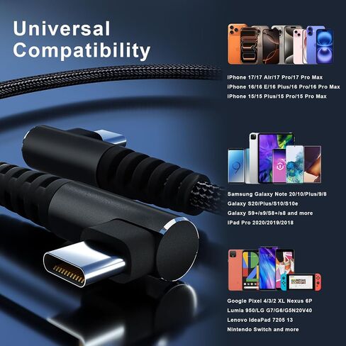 كابل USB C إلى USB C 100 وات 1 قدم 90 درجة شحن سريع نايلون مضفر 3 عبوات in Kuwait