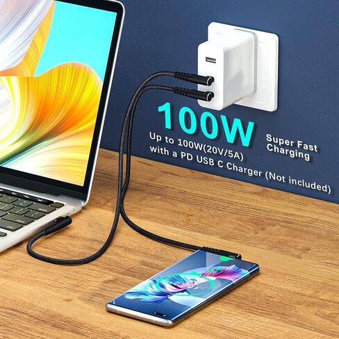 كابل USB C إلى USB C 100 وات 1 قدم 90 درجة شحن سريع نايلون مضفر 3 عبوات in Kuwait