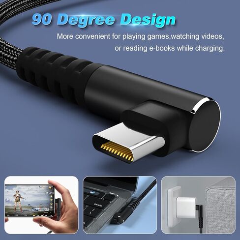 كابل USB C إلى USB C 100 وات 1 قدم 90 درجة شحن سريع نايلون مضفر 3 عبوات in Kuwait