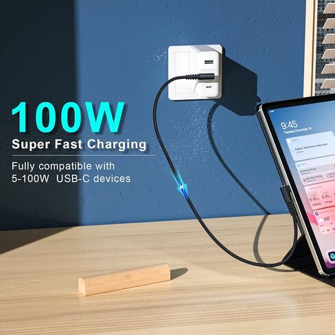 كابل USB C إلى USB C 100 وات 1 قدم 90 درجة شحن سريع نايلون مضفر 3 عبوات in Kuwait