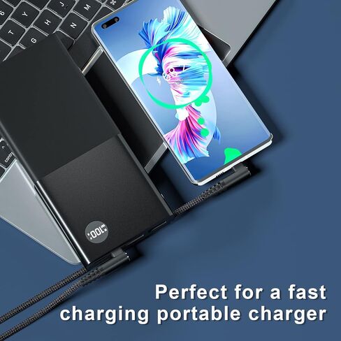 كابل USB C إلى USB C 100 وات 1 قدم 90 درجة شحن سريع نايلون مضفر 3 عبوات in Kuwait