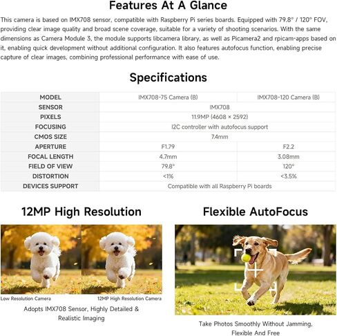 KLAYERS 12MP Autofocus Camera IMX708 79.8° FOV for Pi in Kuwait